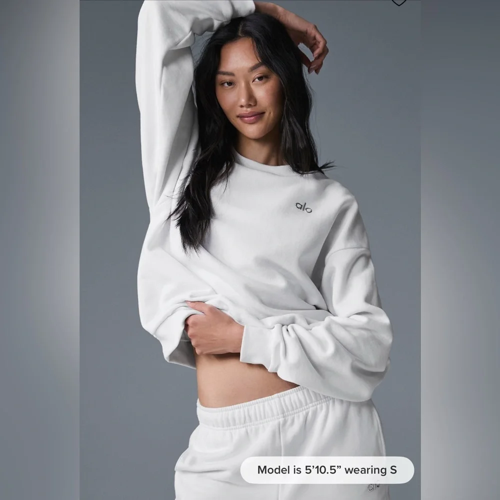 ALO accolade crew neck pullover sweater • WHITE • Size L for oversized fit - New - Picture 3 of 4
